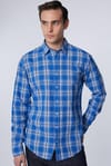 Slim Fit Dar Kalıp Kareli Keten Efekt Yazlık Erkek Gömlek