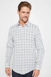 Erkek Slim Fit Dar Kalıp Kareli Keten Doku Yazlık Gömlek