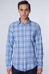 Slim Fit Dar Kesim Kareli Keten Efekt Yazlık Erkek Gömlek