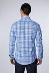 Slim Fit Dar Kesim Kareli Keten Efekt Yazlık Erkek Gömlek