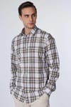 Slim Fit Dar Kalıp Kareli Keten Efekt Yazlık Erkek Gömlek