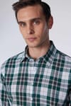 Slim Fit Dar Kalıp Kareli Keten Efekt Yazlık Erkek Gömlek