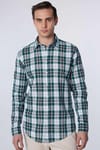 Slim Fit Dar Kalıp Kareli Keten Efekt Yazlık Erkek Gömlek