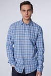 Slim Fit Dar Kalıp Kareli Keten Efekt Yazlık Erkek Gömlek