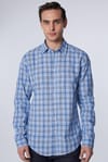 Slim Fit Dar Kalıp Kareli Keten Efekt Yazlık Erkek Gömlek