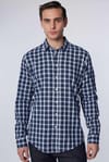 Slim Fit Dar Kesim Kareli Keten Efekt Yazlık Erkek Gömlek