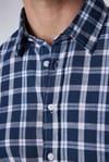 Slim Fit Dar Kesim Kareli Keten Efekt Yazlık Erkek Gömlek