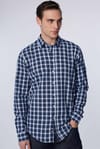Slim Fit Dar Kesim Kareli Keten Efekt Yazlık Erkek Gömlek
