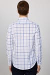 Slim Fit Dar Kalıp Kareli Keten Efekt Yazlık Beyaz Mavi Erkek Gömlek