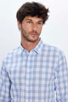 Erkek Slim Fit Dar Kesim Uzun Kollu %100 Pamuk Keten Doku Kareli Gömlek