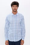 Erkek Slim Fit Dar Kesim Uzun Kollu %100 Pamuk Keten Doku Kareli Gömlek