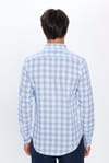 Erkek Slim Fit Dar Kesim Uzun Kollu %100 Pamuk Keten Doku Kareli Gömlek