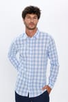 Erkek Slim Fit Dar Kesim Uzun Kollu %100 Pamuk Keten Doku Kareli Gömlek