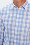 Erkek Slim Fit Dar Kesim Uzun Kollu %100 Pamuk Keten Doku Kareli Gömlek