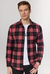 Slim Fit Dar Kesim Kareli Oduncu Siyah-Kiremit Erkek Gömlek