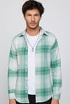 Slim Fit Dar Kesim Yeşil-Beyaz Kareli Oduncu Erkek Gömlek