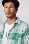 Slim Fit Dar Kesim Yeşil-Beyaz Kareli Oduncu Erkek Gömlek