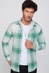 Slim Fit Dar Kesim Yeşil-Beyaz Kareli Oduncu Erkek Gömlek