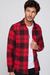 Slim Fit Dar Kesim Kareli Oduncu Kırmızı-Siyah Erkek Gömlek