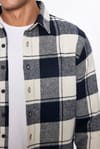 Slim Fit Uzun Kollu Dar Kesim Kareli Kışlık Oduncu Lacivert- Beyaz Erkek Gömlek