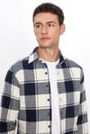 Slim Fit Uzun Kollu Dar Kesim Kareli Kışlık Oduncu Lacivert- Beyaz Erkek Gömlek