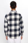Slim Fit Uzun Kollu Dar Kesim Kareli Kışlık Oduncu Lacivert- Beyaz Erkek Gömlek