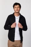 Slim Fit Dar Kesim Düz Oduncu Siyah Erkek Gömlek