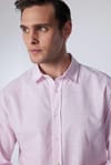 Slim Fit Dar Kesim Çizgili Yazlık Keten Efekt Erkek Gömlek