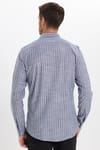 Erkek Slim Fit Dar Kesim Uzun Kollu %100 Pamuk Keten Doku Çizgili Gömlek