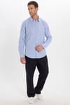 Erkek Slim Fit Dar Kesim Uzun Kollu %100 Pamuk Keten Doku Çizgili Gömlek