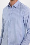 Erkek Slim Fit Dar Kesim Uzun Kollu %100 Pamuk Keten Doku Çizgili Gömlek