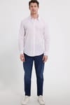 Erkek Slim Fit Dar Kesim Uzun Kollu %100 Pamuk Keten Doku Çizgili Gömlek
