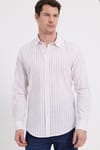 Erkek Slim Fit Dar Kesim Uzun Kollu %100 Pamuk Keten Doku Çizgili Gömlek