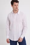 Erkek Slim Fit Dar Kesim Uzun Kollu %100 Pamuk Keten Doku Çizgili Gömlek