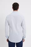 Erkek Slim Fit Dar Kesim Uzun Kollu %100 Pamuk Keten Doku Çizgili Gömlek