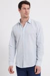 Erkek Slim Fit Dar Kesim Uzun Kollu %100 Pamuk Keten Doku Çizgili Gömlek