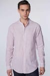 Slim Fit Dar Kalıp Hakim Yaka Çizgili Yazlık Keten Efekt Erkek Gömlek