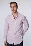 Slim Fit Dar Kalıp Hakim Yaka Çizgili Yazlık Keten Efekt Erkek Gömlek