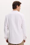 Erkek Slim Fit Dar Kesim Uzun Kollu %100 Pamuk Keten Doku Çizgili Hakim Yaka Gömlek