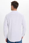 Erkek Slim Fit Dar Kesim Uzun Kollu %100 Pamuk Keten Doku Çizgili Hakim Yaka Gömlek
