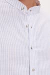 Erkek Slim Fit Dar Kesim Uzun Kollu %100 Pamuk Keten Doku Çizgili Hakim Yaka Gömlek