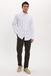 Erkek Slim Fit Dar Kesim Uzun Kollu %100 Pamuk Keten Doku Çizgili Hakim Yaka Gömlek