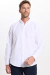 Erkek Slim Fit Dar Kesim Uzun Kollu Pamuklu Oxford Doku Kolay Ütülenebilir Beyaz Düğmeli Yaka Gömlek