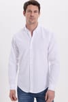 Erkek Slim Fit Dar Kesim Uzun Kollu Pamuklu Oxford Doku Kolay Ütü Beyaz Düğmeli Yaka Gömlek
