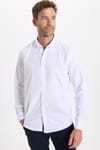Erkek Slim Fit Dar Kesim Uzun Kollu Pamuklu Oxford Doku Kolay Ütülenebilir Beyaz Düğmeli Yaka Gömlek