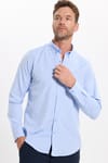 Erkek Slim Fit Dar Kesim Uzun Kollu Pamuklu Oxford Doku Kolay Ütülenebilir Mavi Düğmeli Yaka Gömlek