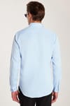 Erkek Slim Fit Dar Kesim Uzun Kollu Pamuklu Oxford Doku Kolay Ütü Mavi Düğmeli Yaka Gömlek