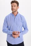 Erkek Slim Fit Dar Kesim Uzun Kollu Pamuklu Oxford Doku Kolay Ütülenebilir Mavi Düğmeli Yaka Gömlek