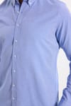 Erkek Slim Fit Dar Kesim Uzun Kollu Pamuklu Oxford Doku Kolay Ütülenebilir Mavi Düğmeli Yaka Gömlek