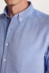 Erkek Slim Fit Dar Kesim Uzun Kollu Pamuklu Oxford Doku Kolay Ütü Mavi Düğmeli Yaka Gömlek